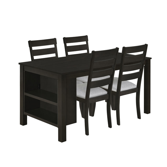 Farmhouse Wood 5-Piece Dining Table Set with 2-Tier Storage Shelves,Kitchen Set for 4 with Padded Dining Chairs