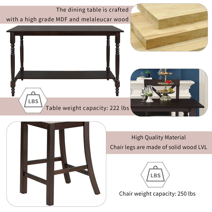 6-Pieces Counter Height Dining Table Set Table with Shelf 4 Chairs and Bench for Dining Room
