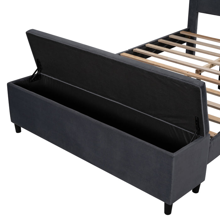 New Space Queen Size Storage Bed Upholstered Platform Bed with a Cushioned Ottoman