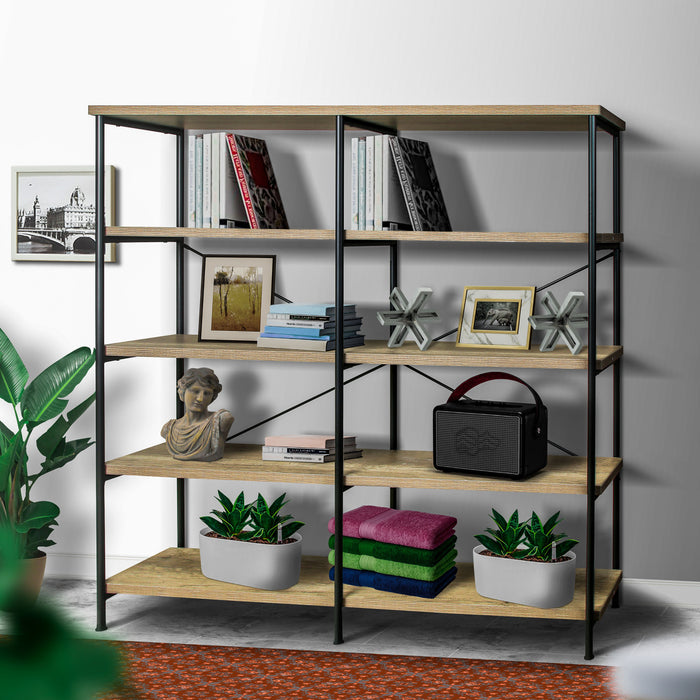 DunaWest 63 Inch Industrial 4 Tier Bookshelf, Particleboard, Metal Frame, Gray, Black
