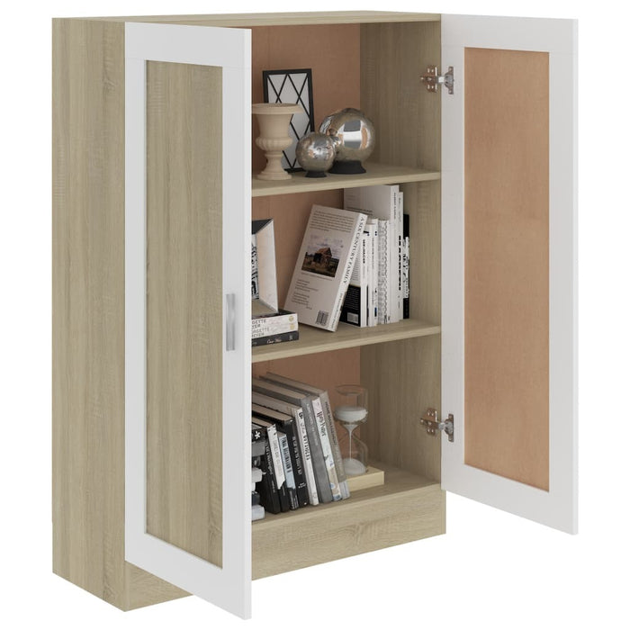 Book Cabinet White and Sonoma Oak 32.5"x12"x45.3" Chipboard