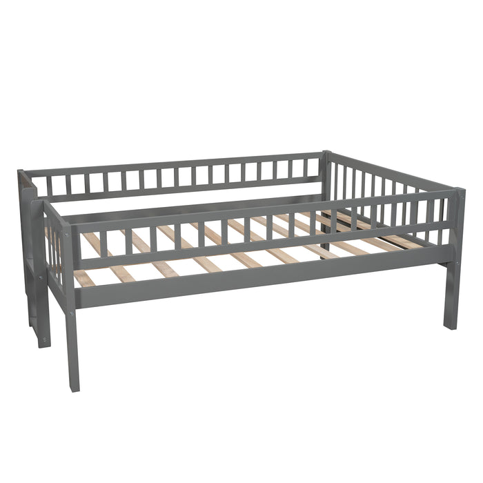 Triple Bed with Built-in Ladder and Slide , Triple Bunk Bed with Guardrails