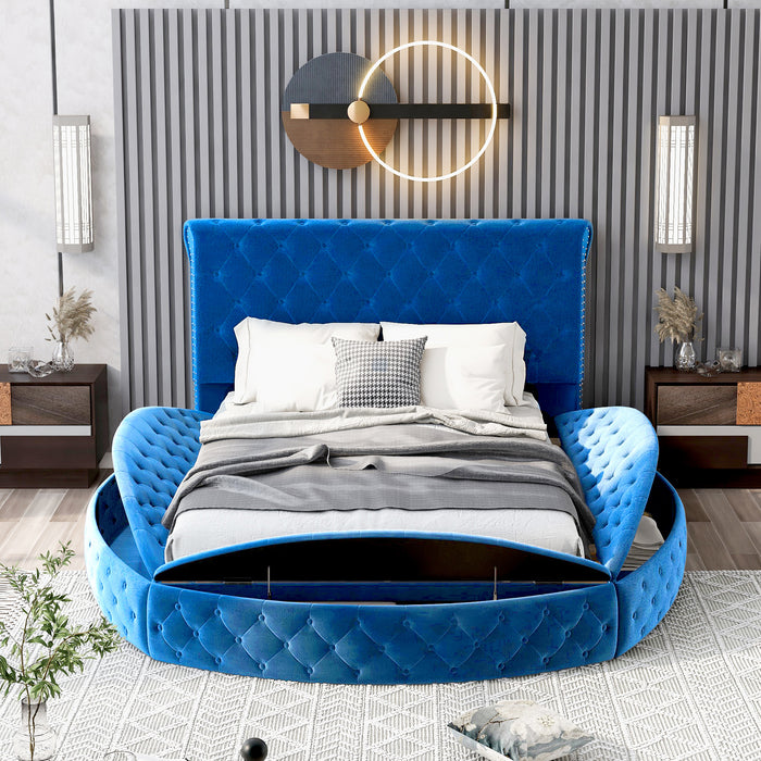 New Space Full Size Round Shape Upholstery Low Profile Storage Platform Bed