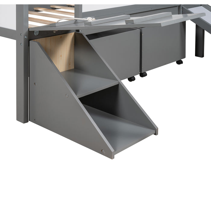 New Space Twin size Low Loft Bed Wooden Bed with Two Storage Boxes
