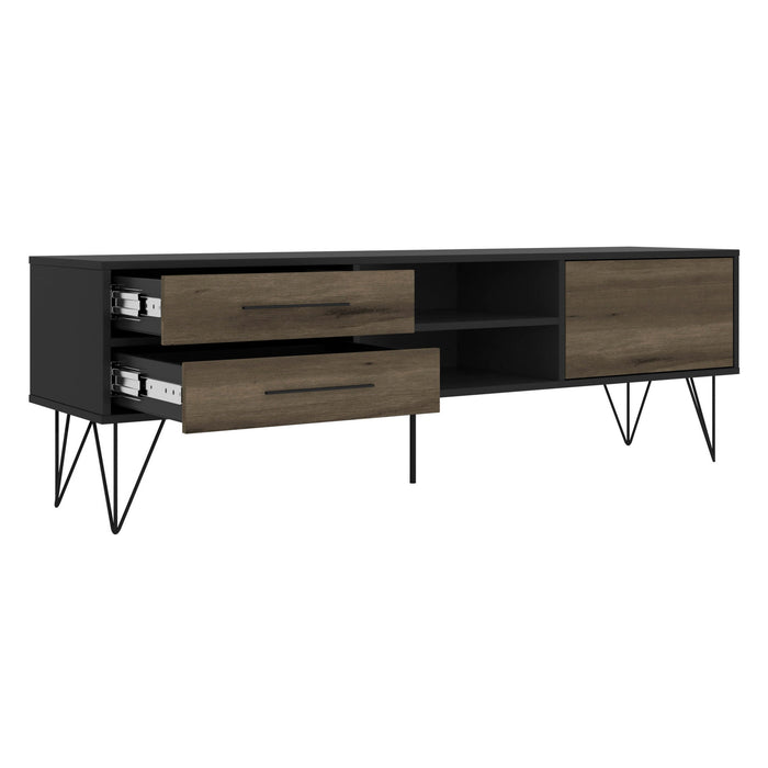 DunaWest 60 Inch Wood and Metal TV Entertainment Stand with 4 Drawers, Brown and Black