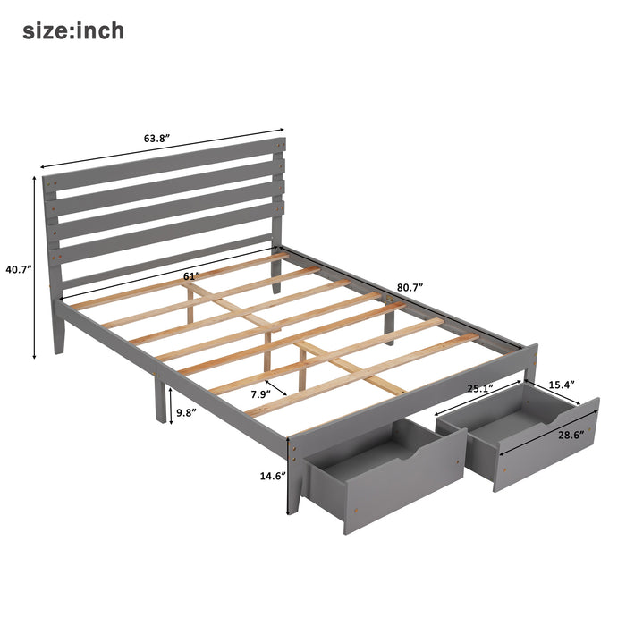Queen Size Platform Bed with Drawers, Gray RT