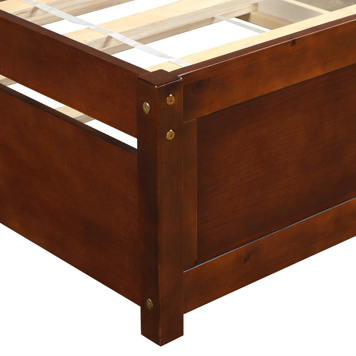 Twin size Platform Bed Wood Bed Frame with Trundle, Walnut RT