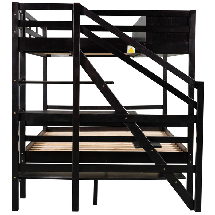 New Space Twin over Full Bunk Bed with Staircase and Built-in Storage Cabinets
