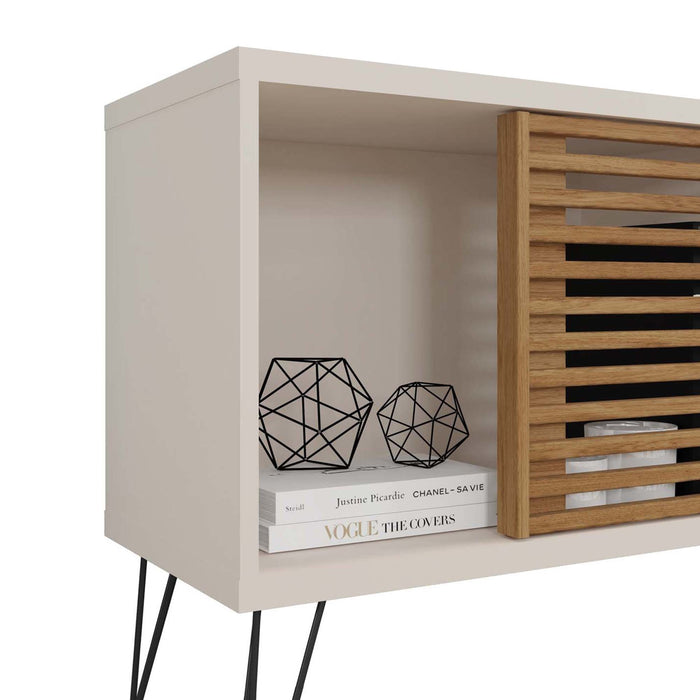 DunaWest Arthur Wooden TV Stand with 2 Slatted Sliding Doors, Brown and Off White