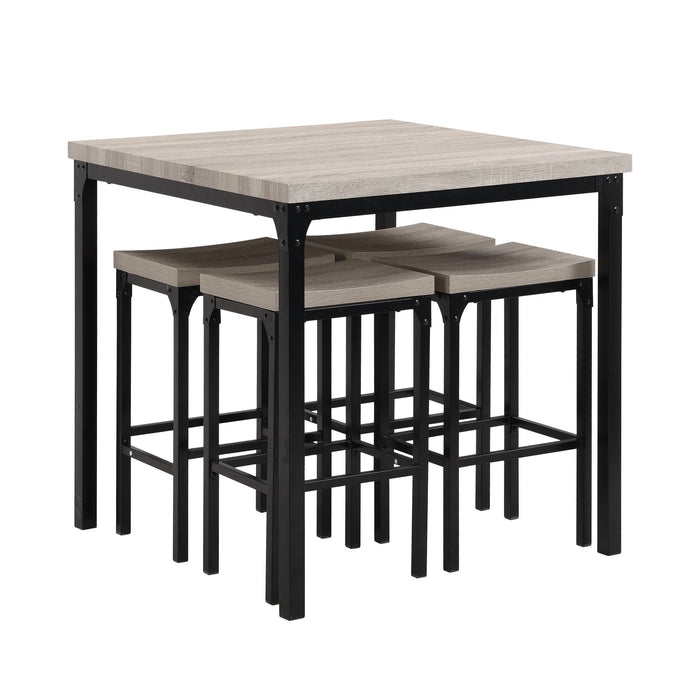 DunaWest 36 Inch 5 Piece Counter Height Dining Table and Stool Set;  Square Wood Top;  Iron Frame;  Gray;  Black