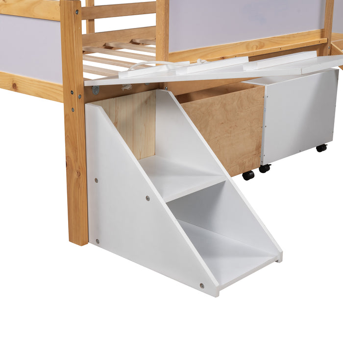 New Space Twin size Low Loft Bed Wooden Bed with Two Storage Boxes