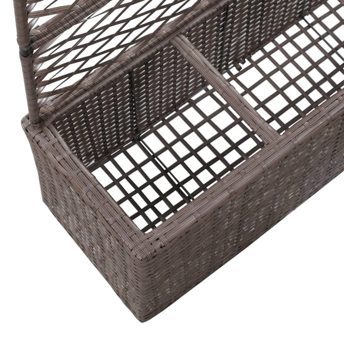 Trellis Raised Bed with 3 Pots 32.7"x11.8"x51.2" Poly Rattan Brown