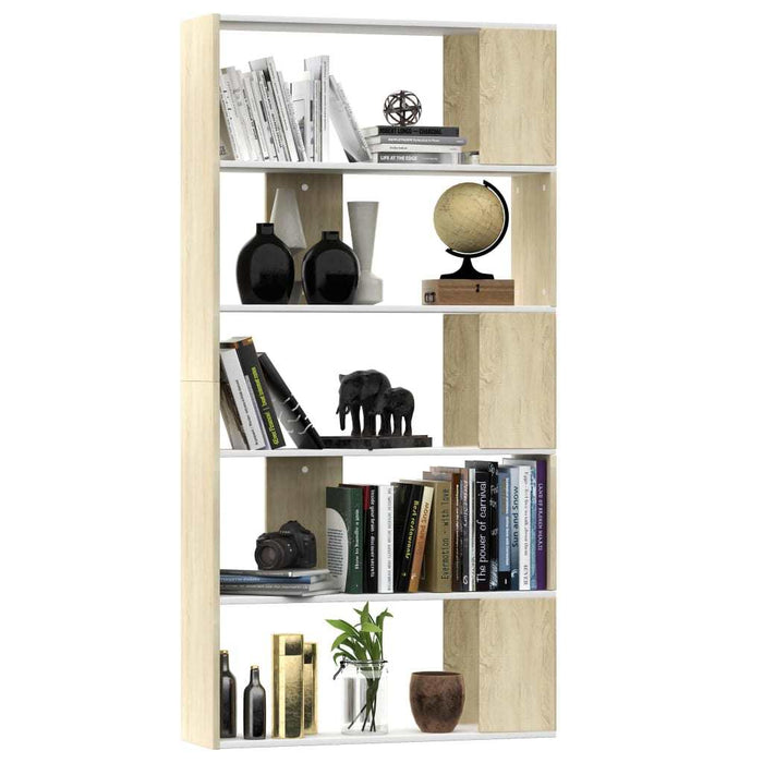 Book Cabinet/Room Divider White and Sonoma Oak 31.5"x9.4"x62.6" Chipboard