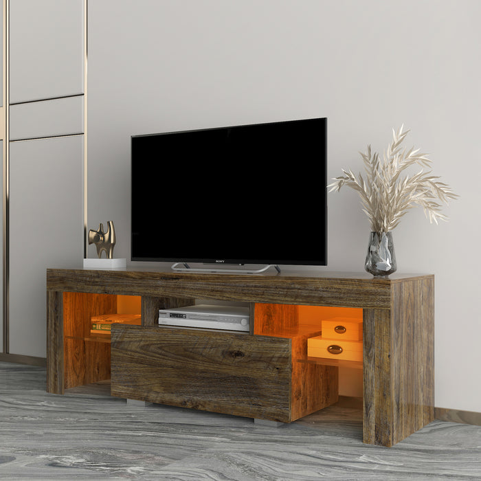 TV Stand with LED RGB Lights,Flat Screen TV Cabinet, Gaming Consoles - in Lounge Room, Living Room and Bedroom, brown