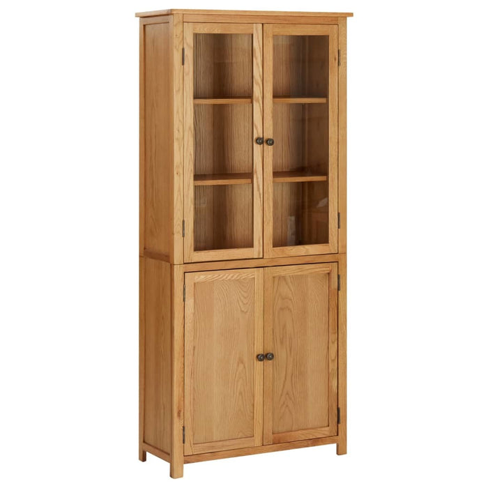 Bookcase 4 Doors 31.5"x13.8"x70.9" Solid Oak Wood and Glass