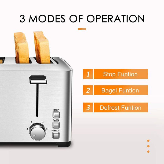 Home 1500W 4 Slice Toaster With Stainless Steel Warming Rack