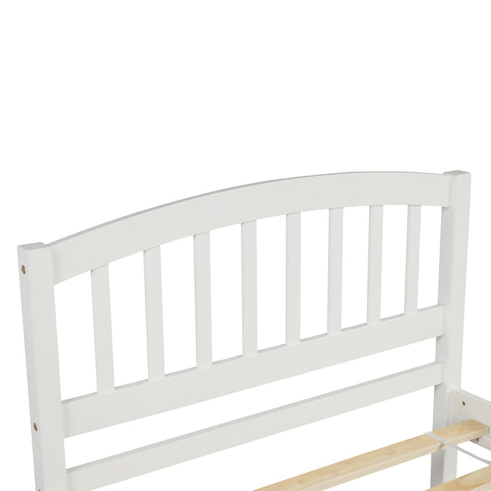 Twin size Platform Bed Wood Bed Frame with Trundle, White RT