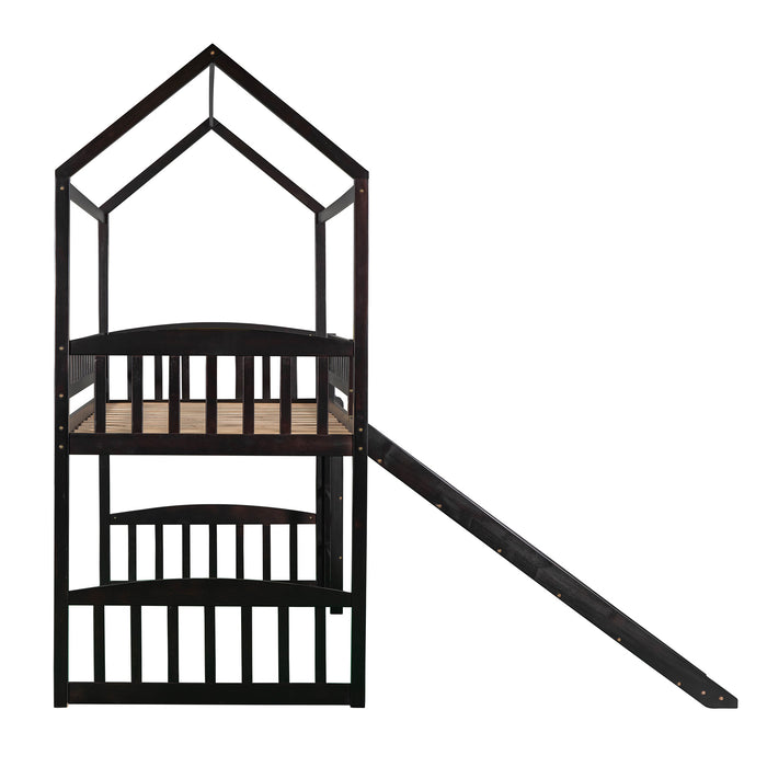 Twin Loft Bed with Slide, House Bed with Slide