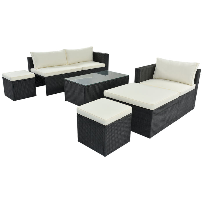 Large Outdoor Wicker Sofa Set, PE Rattan, Movable Cushion, Sectional Lounger Sofa, For Backyard, Porch, Pool, Beige