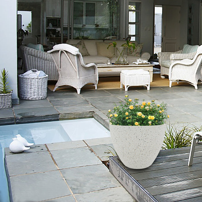 2 Pcs 9" Round Plant Pots, Flower Pots with Drainage Holes, White