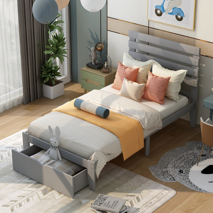 Twin Size Platform Bed with Drawer