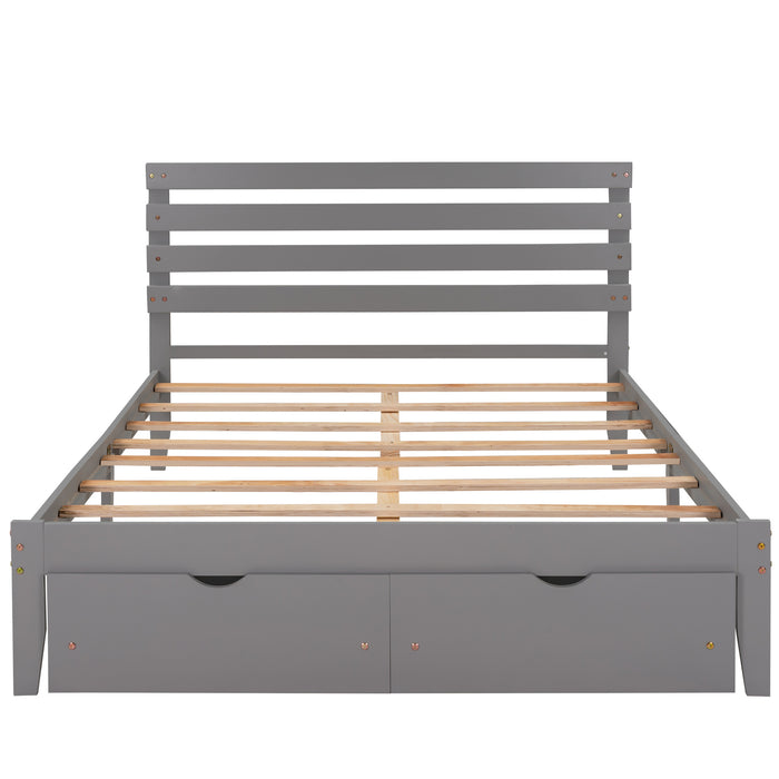 Queen Size Platform Bed with Drawers, Gray RT