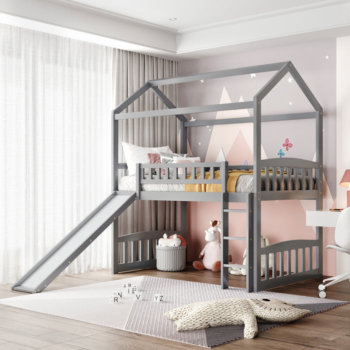 Twin Loft Bed with Slide, House Bed with Slide