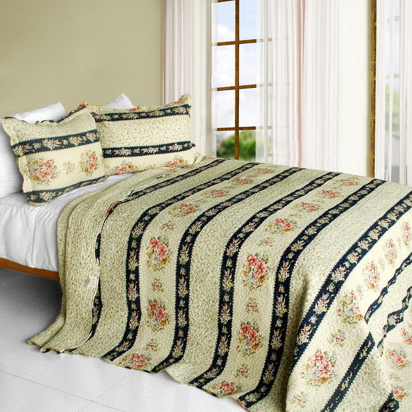 [Mother's Castle] 3PC Cotton Vermicelli-Quilted Printed Quilt Set (Full/Queen Size)