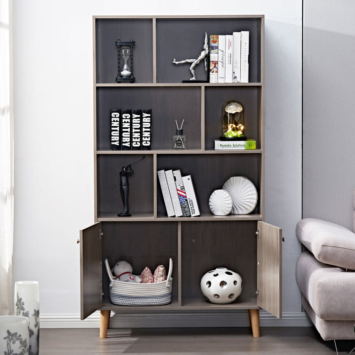 67\" Bookcase with Doors, 3-tier Bookshelf