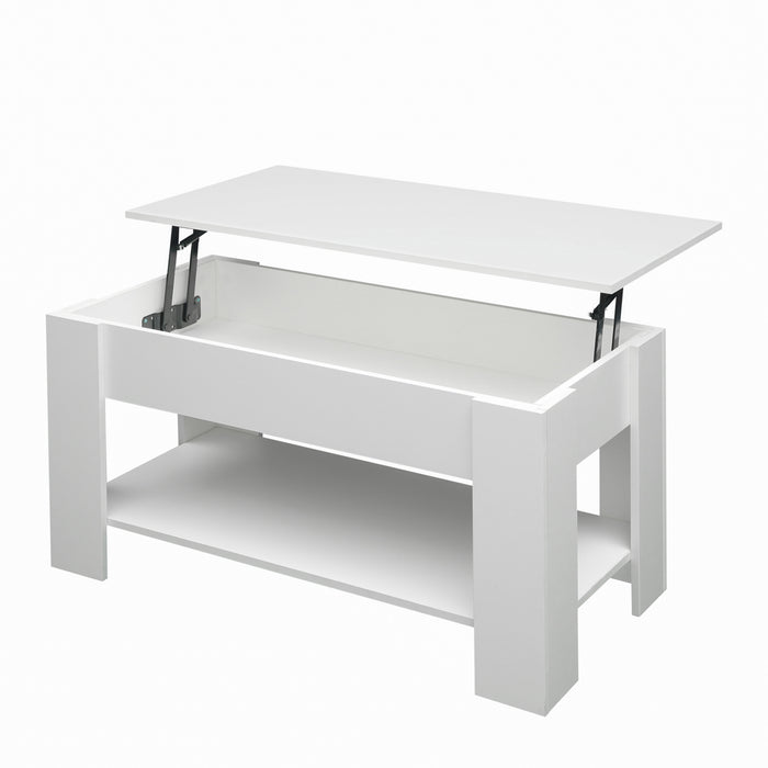 Coffee Table with Hidden Compartment and Storage Shelf, Rising Tabletop for Living Room Reception Room