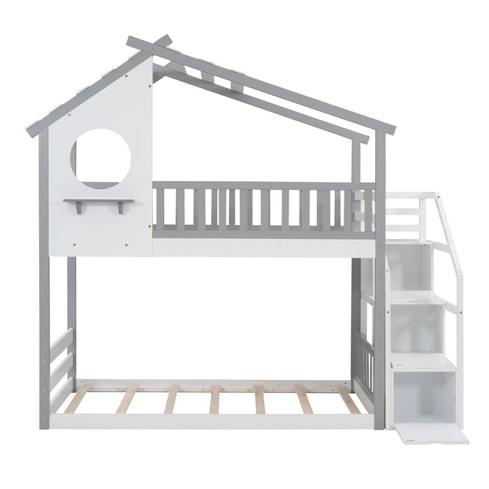 Sleepy Twin Bunk Bed House Bed Storage and Guard Rail