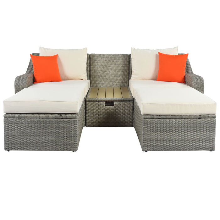 Patio Furniture Sets, 3-Piece Patio Wicker Sofa with Cushions, Pillows, Ottomans and Lift Top Coffee Table