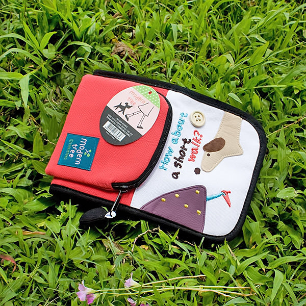 [Short Walk] Embroidered Applique Fabric Art Trifold Wallet Purse