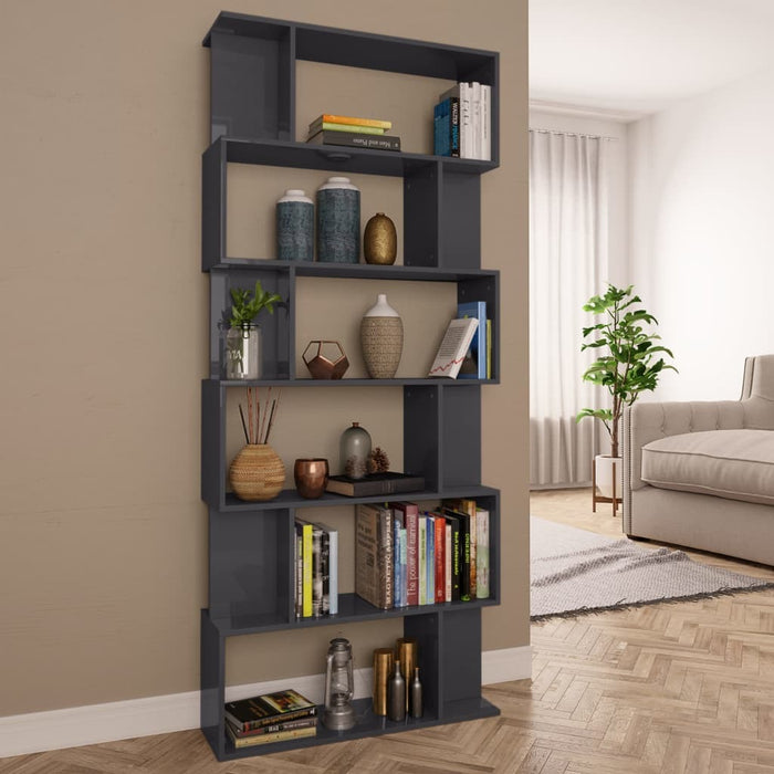 Book Cabinet/Room Divider High Gloss Gray 31.5"x9.4"x75.6"