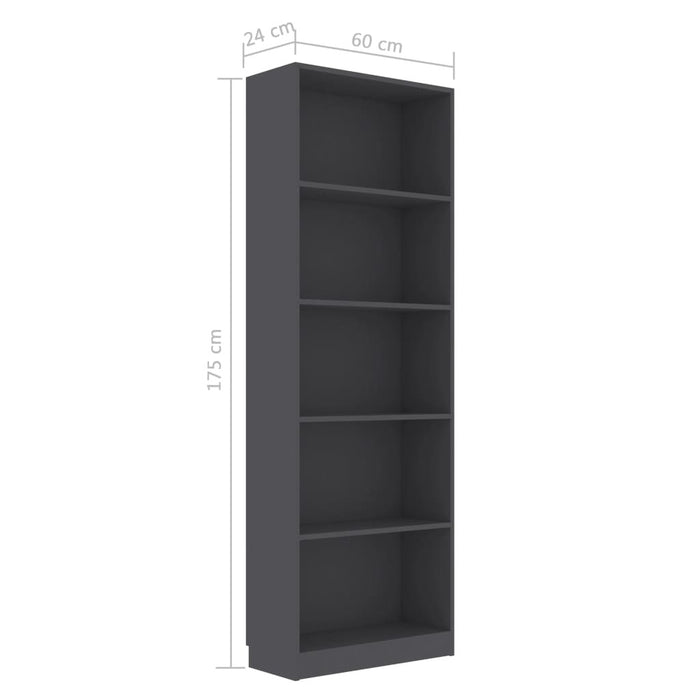 5-Tier Book Cabinet Gray 23.6"x9.4"x68.9" Chipboard