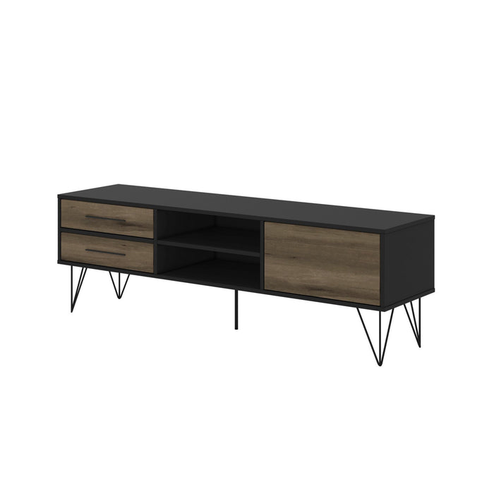 DunaWest 60 Inch Wood and Metal TV Entertainment Stand with 4 Drawers, Brown and Black