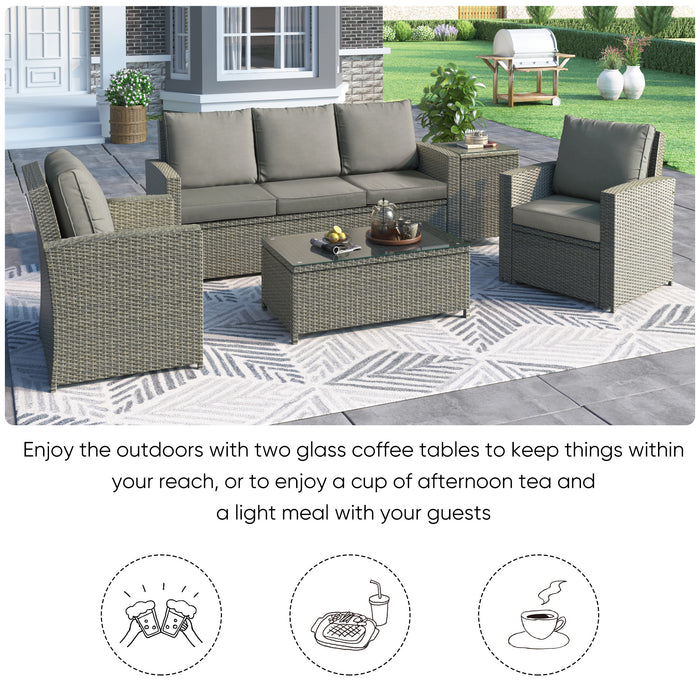 5-Piece Classic Rattan Sectional Seating Group Set