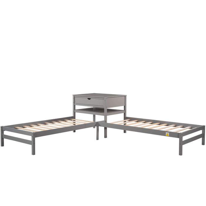 Grenco Twin Size L-Shaped Platform Beds with Drawers