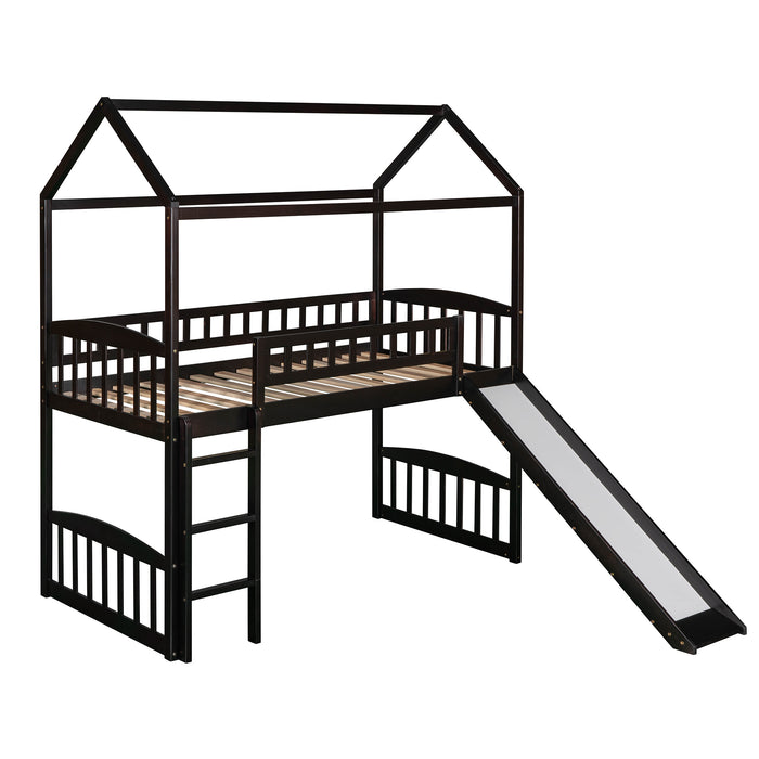 Twin Loft Bed with Slide, House Bed with Slide