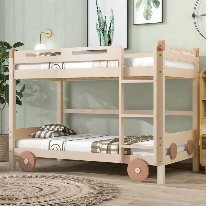 New Space Twin Size Car-Shaped Convertible Bunk Bed, White