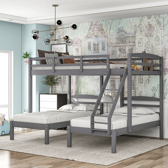 Full over Twin & Twin Bunk Bed,Triple Bunk Bed, Gray