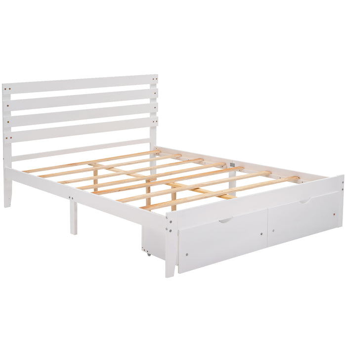 Queen Size Platform Bed with Drawers, White (New) RT