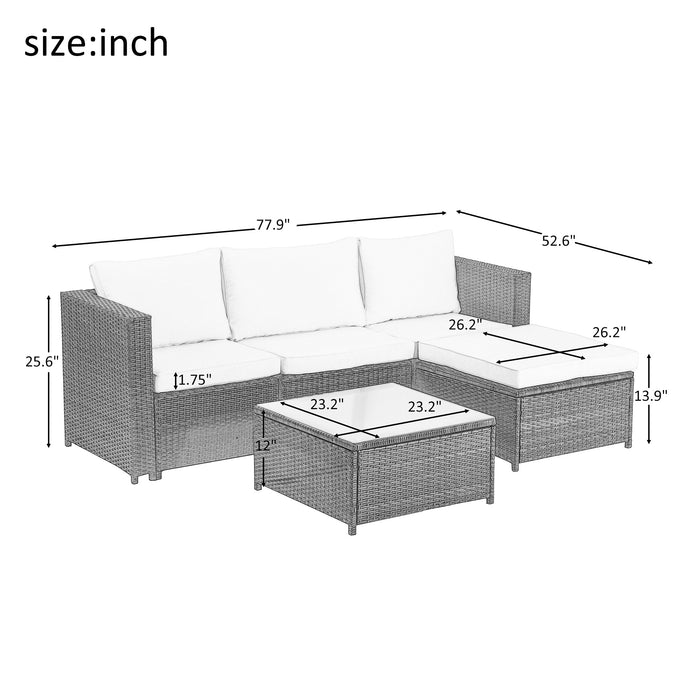 5 Pieces All-Weather Outdoor Sectional Rattan Sofa Wicker Patio Conversation Set with Glass Table and Thick Cushion