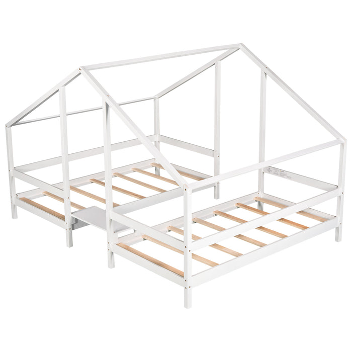 MyRoomz Double Twin Size Triangular House Bed with Built-in Table