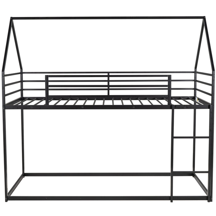 Twin over Twin House Bunk Bed with Built-in Ladder,White