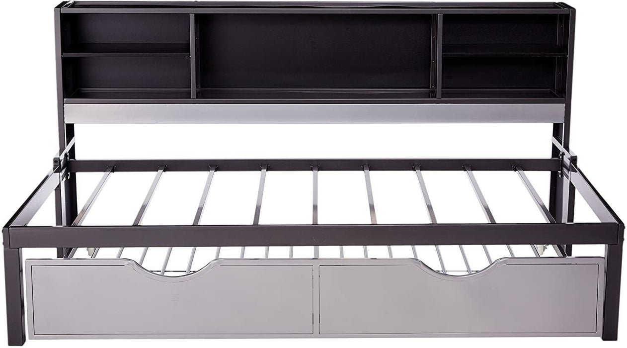 Renell Daybed Bed & Trundle in Black & Silver