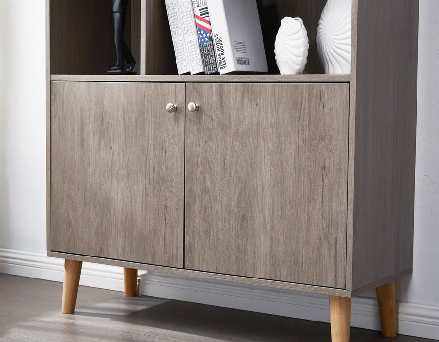 67\" Bookcase with Doors, 3-tier Bookshelf