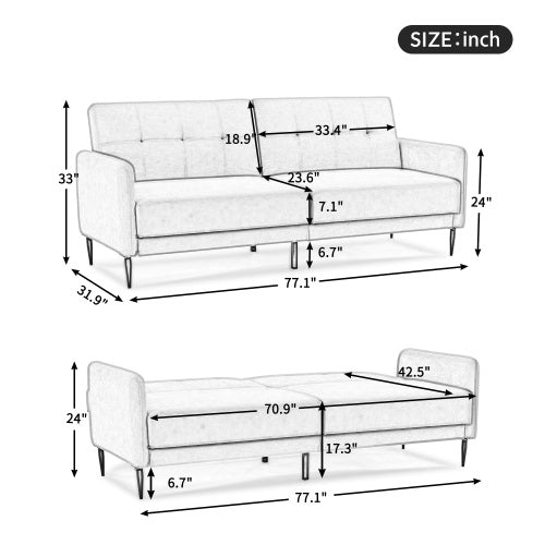 Linen Upholstered Modern Convertible Folding Futon Sofa Bed for Compact Living Space, Apartment