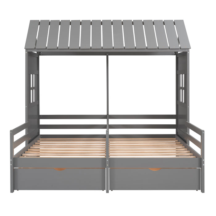 New Space Twin Twin House Bed with 2 Drawers White