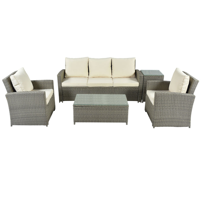 5-Piece Classic Rattan Sectional Seating Group Set